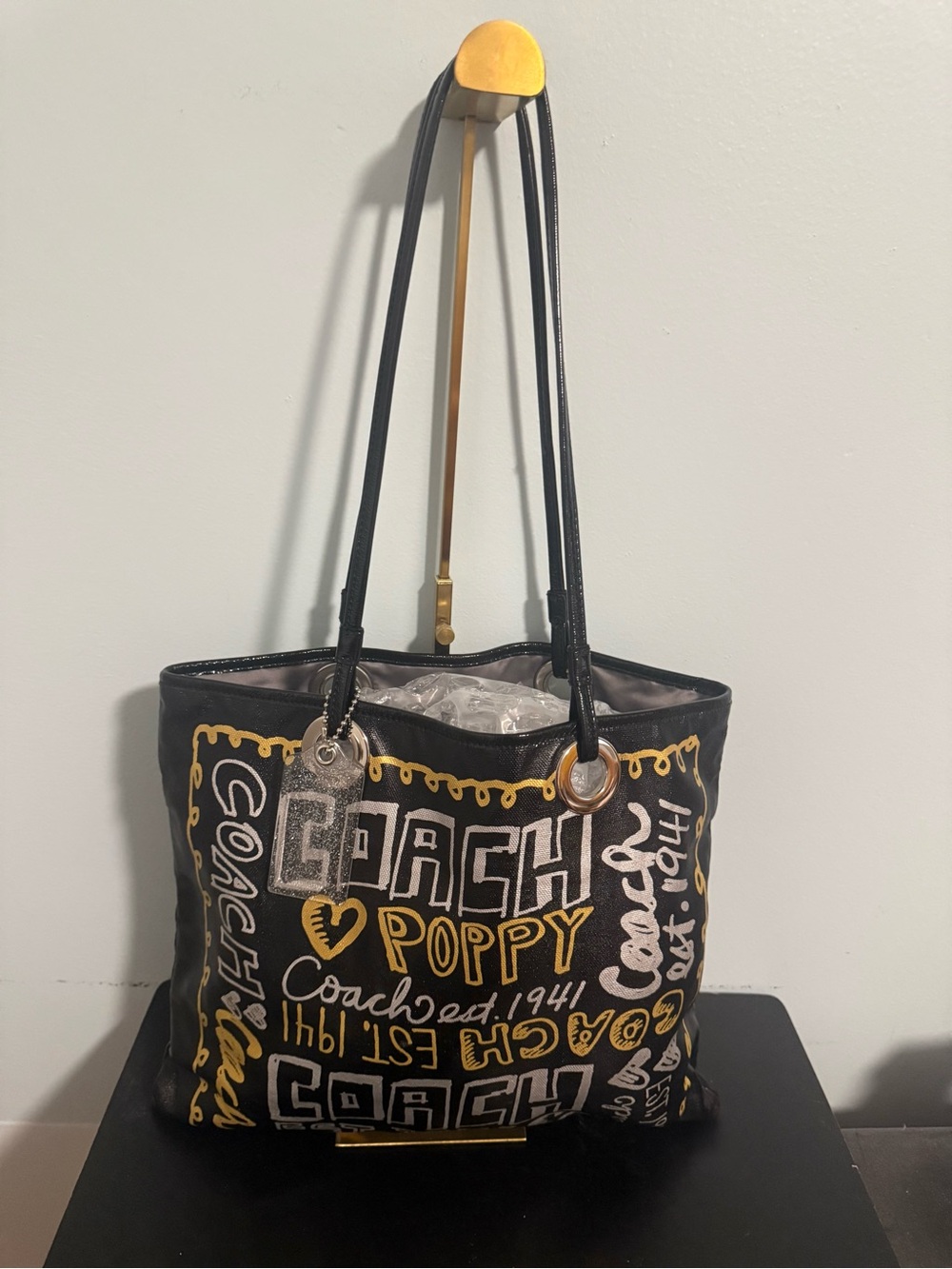 RARE Coach Poppy Graffiti “Evie” tote Y2K in Black and Metallic!